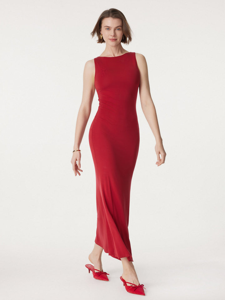 Effortless Boatneck Mermaid Maxi Dress