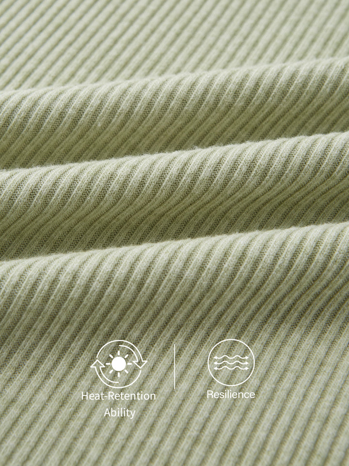 Ribbed Frog Button Round Neck Long Sleeve Top