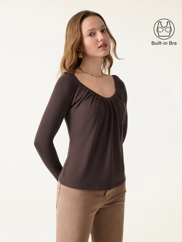 ProWarm Ruched Scoop Neck Long Sleeve Brami