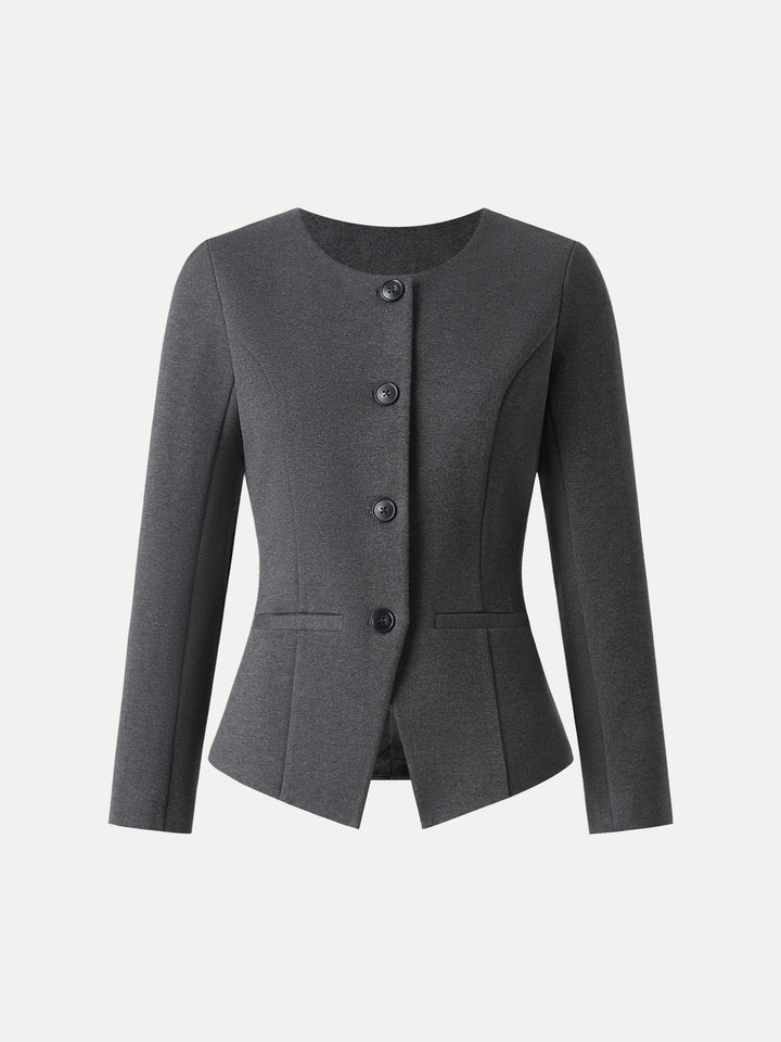 Stretch Ponte Button Front Blazer with Pockets
