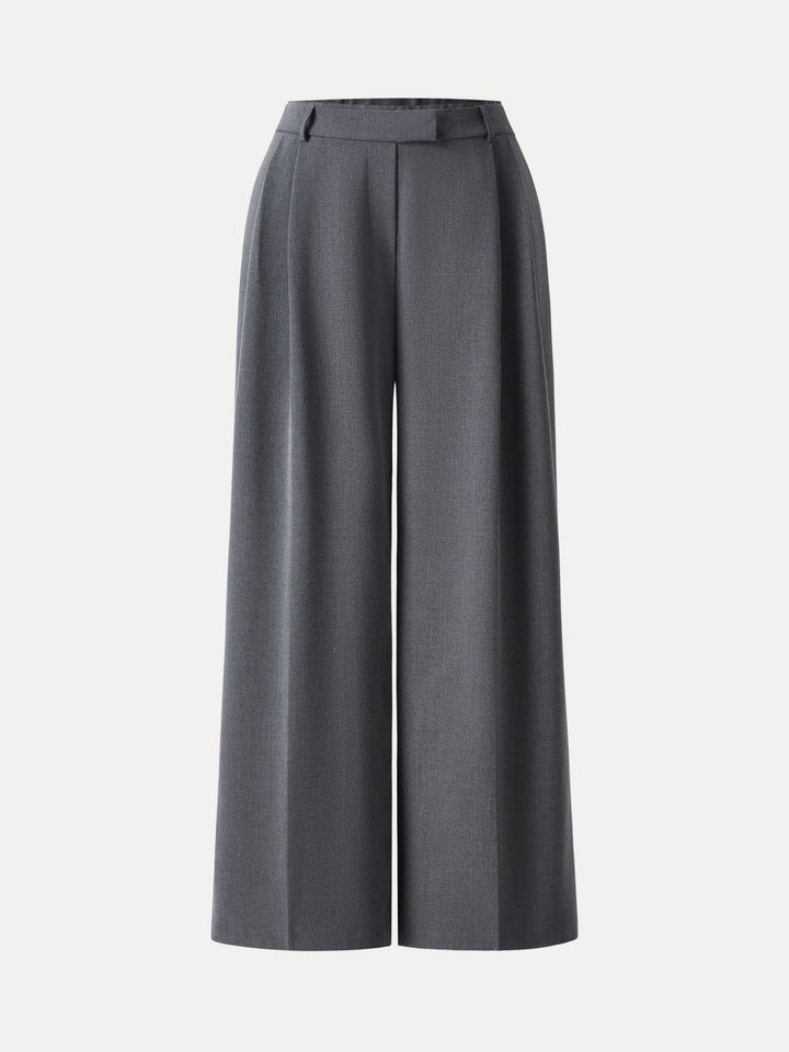 Double-Pleated Mid Rise Wide Leg Trousers Petite Heather Night Charcoal