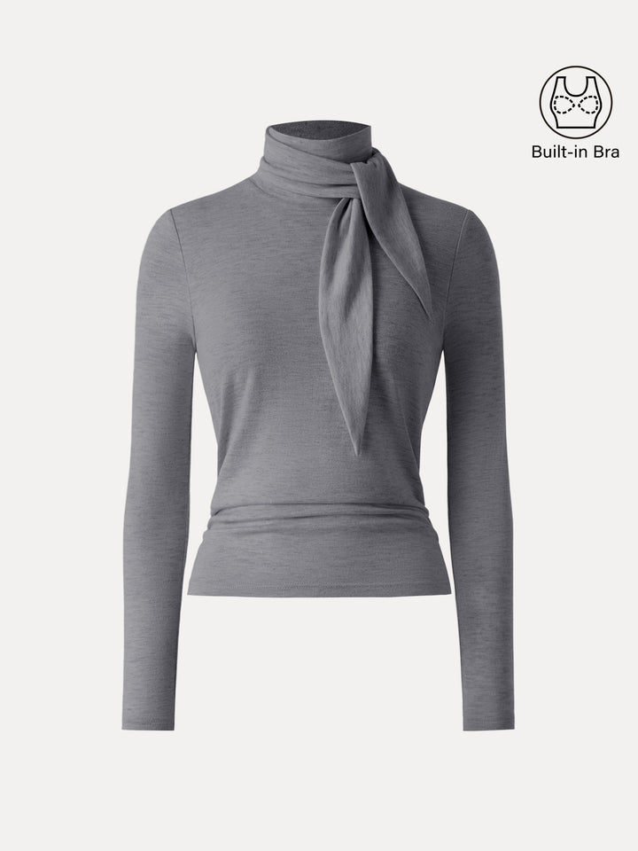 Ruched Long Sleeve Brami with Scarf Heather Grey XS