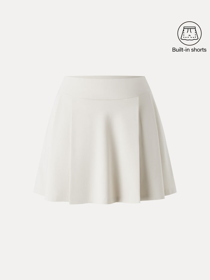 Bamboo Ponte A-line Pleated Mini Skirt with Shorts & Pockets