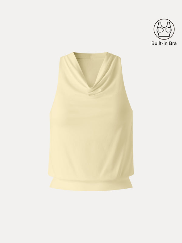 SkinKiss Not-See-Thru Halter Cowl Neck Bra Top Butter Yellow XS