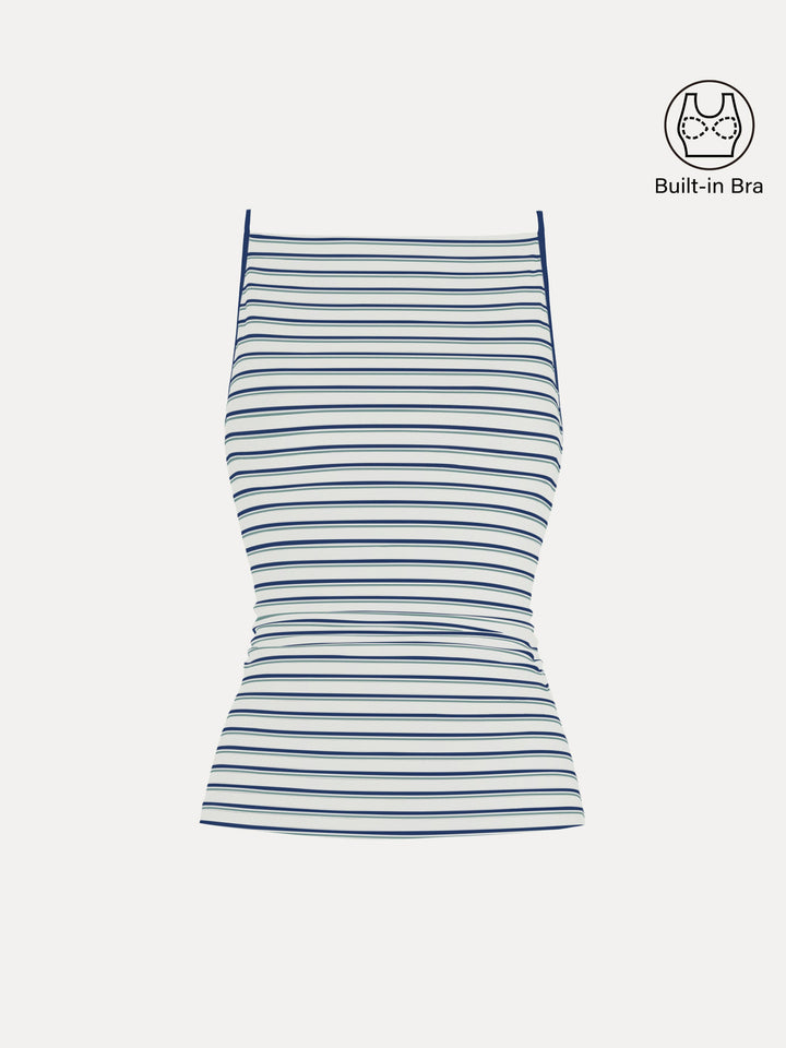 Striped Side Ruched Spaghetti New Airy Brami White/Blue Stripe XS