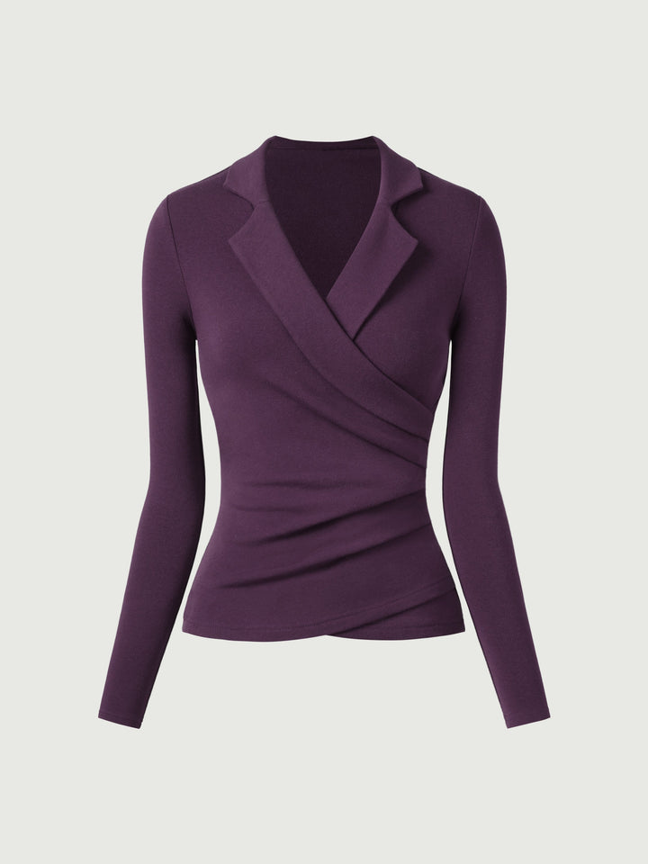 Collared Surplice Top Deep Fig S