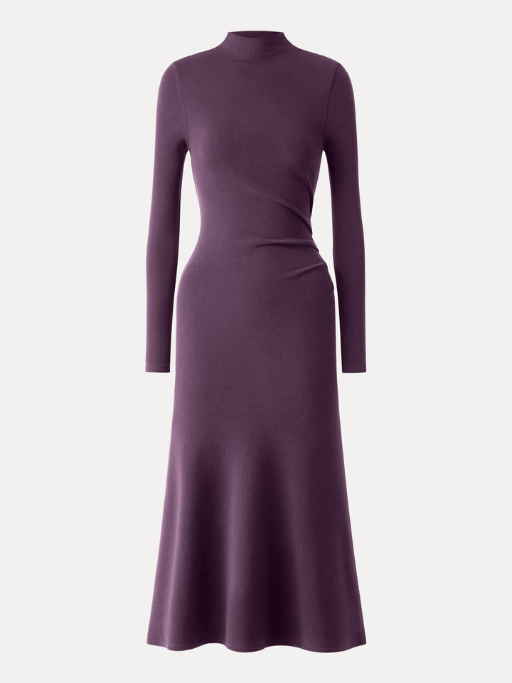 ProWarm Long Sleeves Mockneck Tucks Midi Dress Regular Deep Fig
