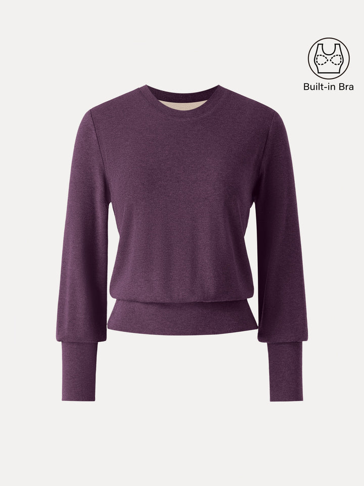 Elevated Crewneck Brushed Brami with Banded Hem Deep Fig XS