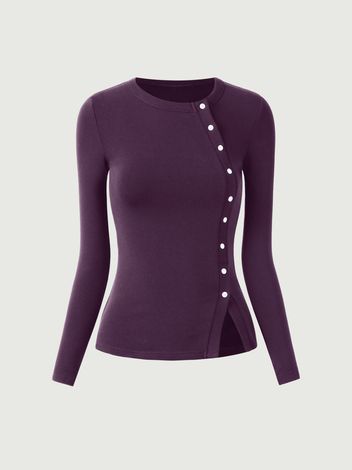 Asymmetrical Placket Top Deep Fig XS