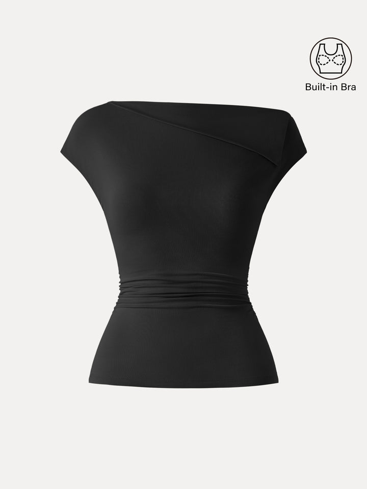 Flap Collar Side Ruched New Airy Brami Black XS