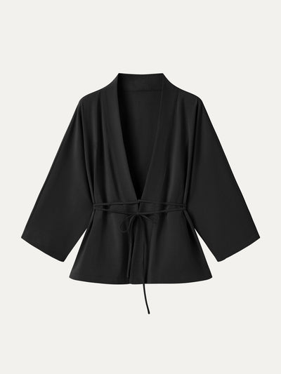OGLmove Lyocell-Linen 3/4 Sleeve Cardigan Black XS