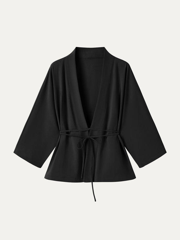 OGLmove Lyocell-Linen 3/4 Sleeve Cardigan Black XS