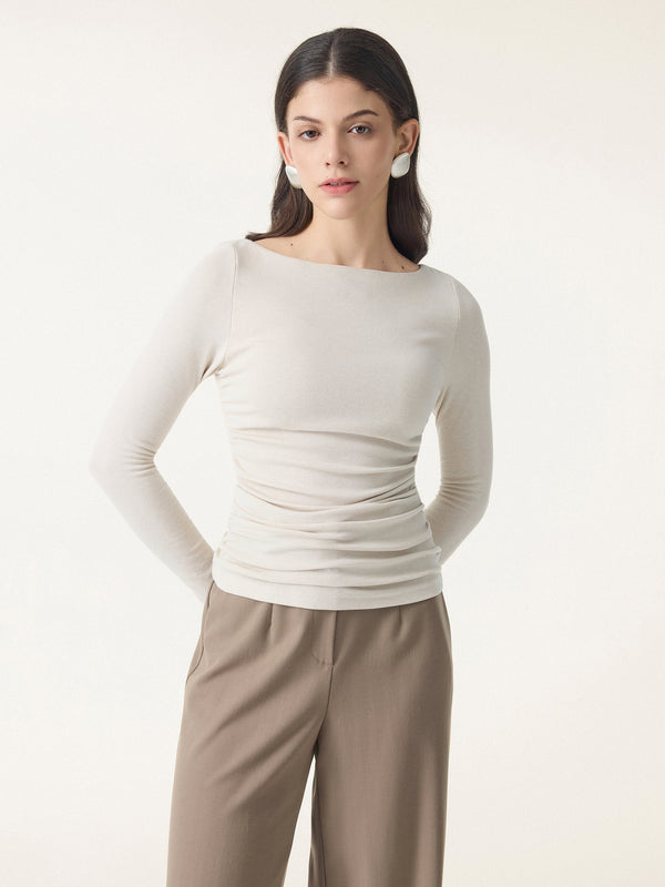 Light Warm Boatneck Ruched Brami Top