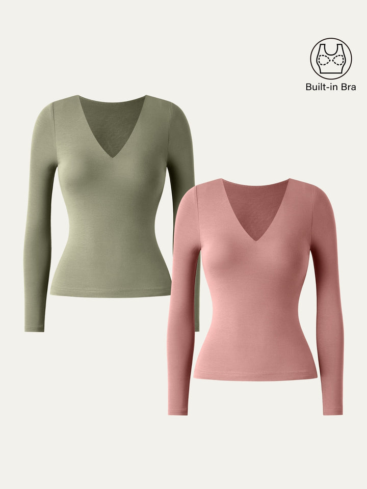 V-neck Long Sleeve New Airy Brami Tate Olive/Sahara XS