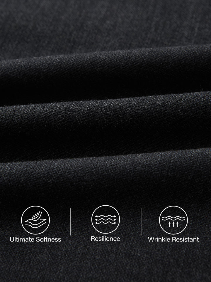 Stretch Wool Mid Rise Slim Straight Trousers with Pockets