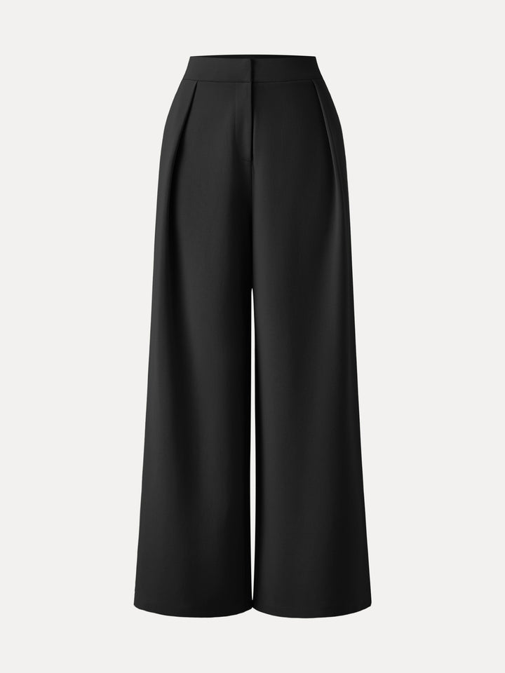 Non-sheer Airy Mid Rise Pleated Airy Trouser with Pockets Black XS