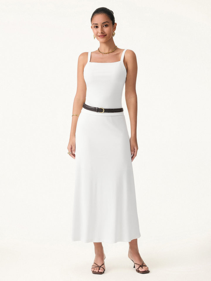 Stretch Cotton Pointelle A-line Midi Skirt