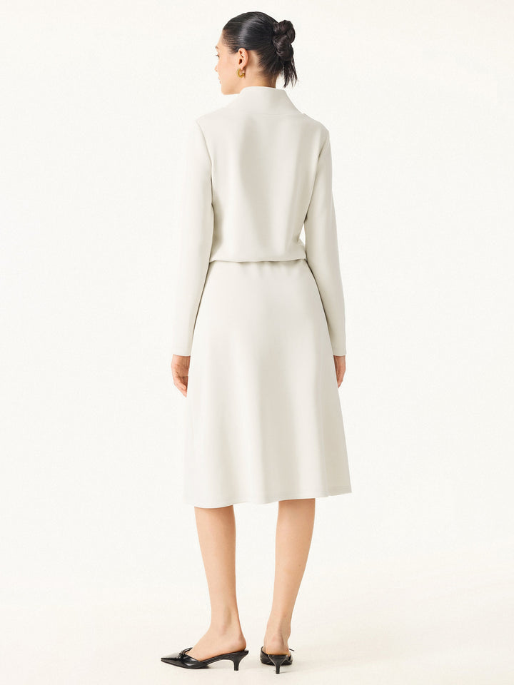 Elevated V-neck Long Sleeve Cinched Midi Dress