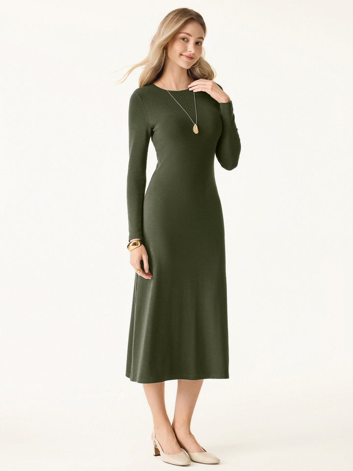 Essential Round Neck Long Sleeve Midi Brami Dress