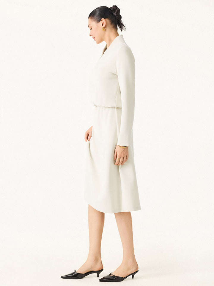 Elevated V-neck Long Sleeve Cinched Midi Dress