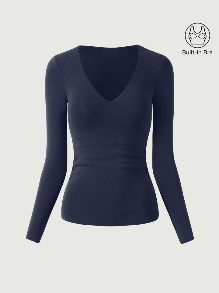 V-Neck Ruched Sides Brami Top Midnight Navy XS