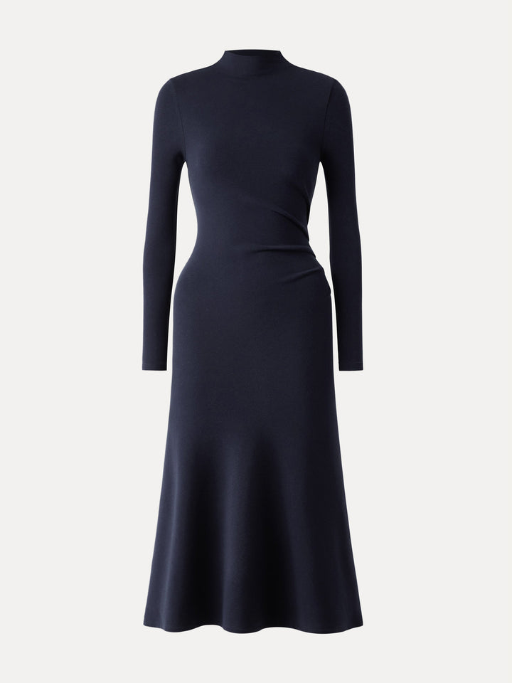 ProWarm Long Sleeves Mockneck Tucks Midi Dress Petite Midnight Navy