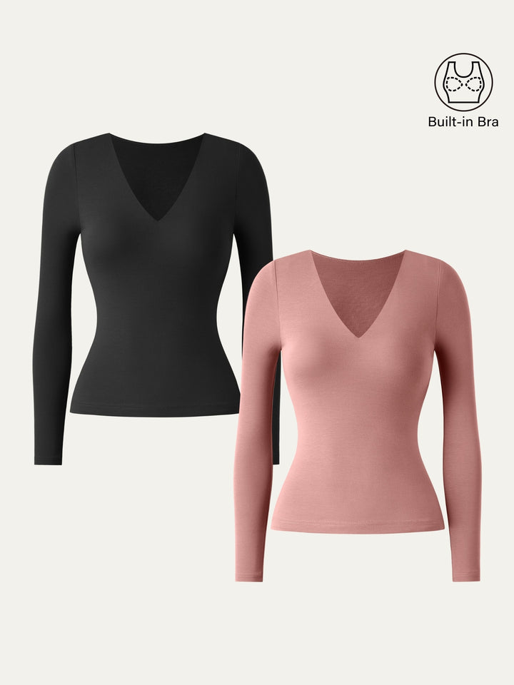 V-neck Long Sleeve New Airy Brami Black/Sahara XS