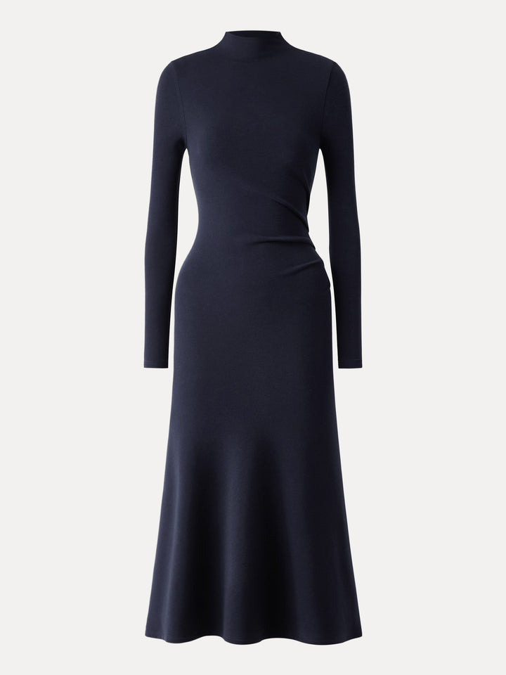 ProWarm Long Sleeves Mockneck Tucks Midi Dress