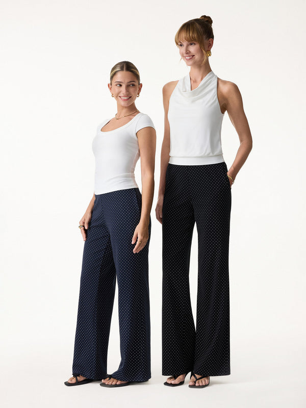 Stretch Cotton Polka Dot Wide Leg Pull-On Pants with Pockets