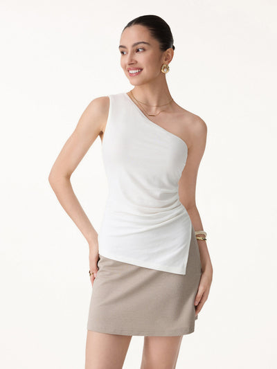 OGLmove Soft Linen Knit One Shoulder Bra Tank White XS