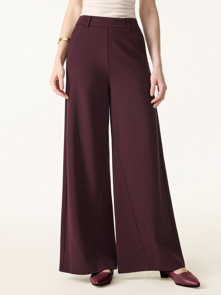 Mid Rise Wide Leg Pull-on Pants with Pockets Petite Dark Berry