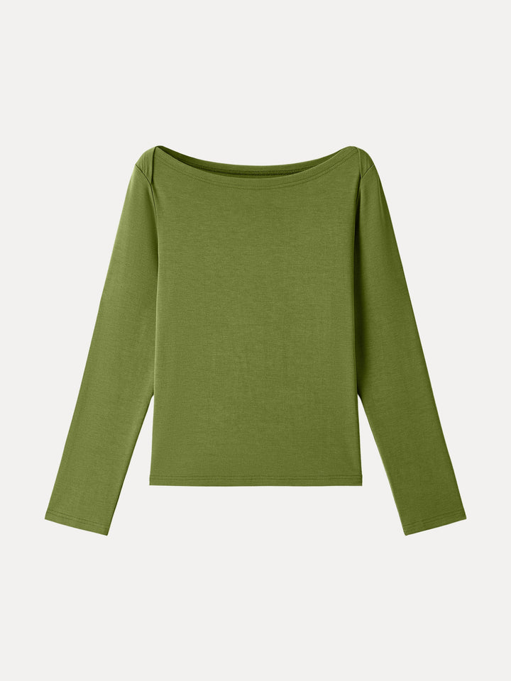 Relaxed Fit Boatneck Long Sleeve Top Deep Peridot XS