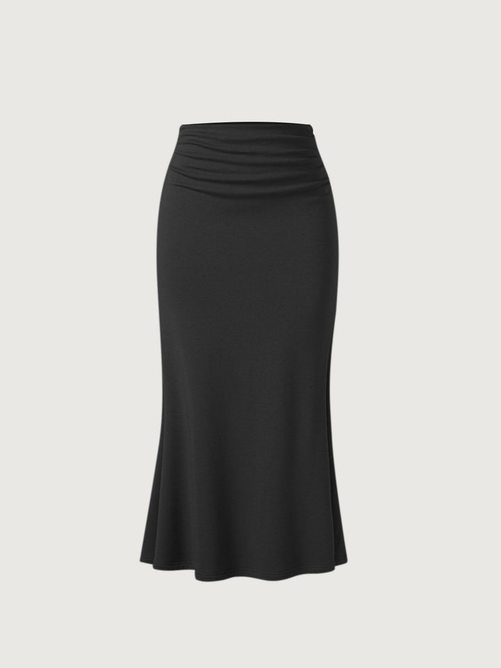Mock Neck Crop Top & Mermaid Maxi Skirt & Scarf Jacket Skirt Black