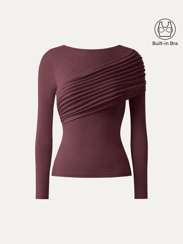 Tencel-Wool Gathered Long Sleeve Brami Top Wine XS