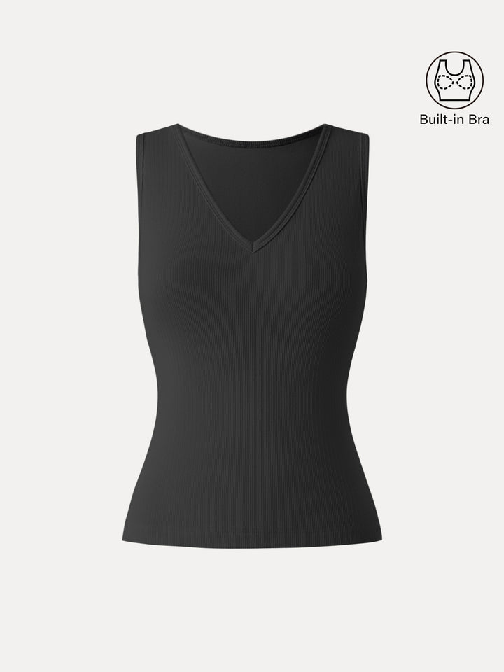 Stretch Cotton Pointelle V-neck Sleeveless Brami Tank Black XS