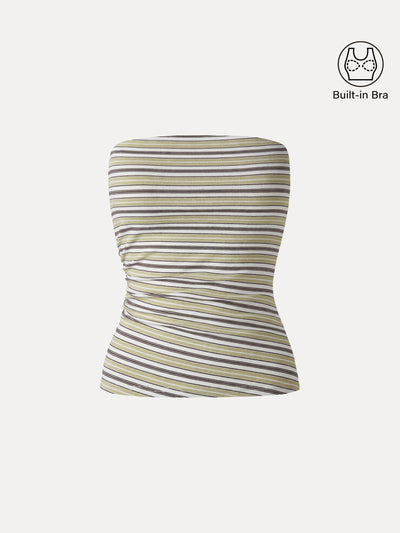 OGLmove Striped Bra Tube Top Green/White/Brown Stripe XS
