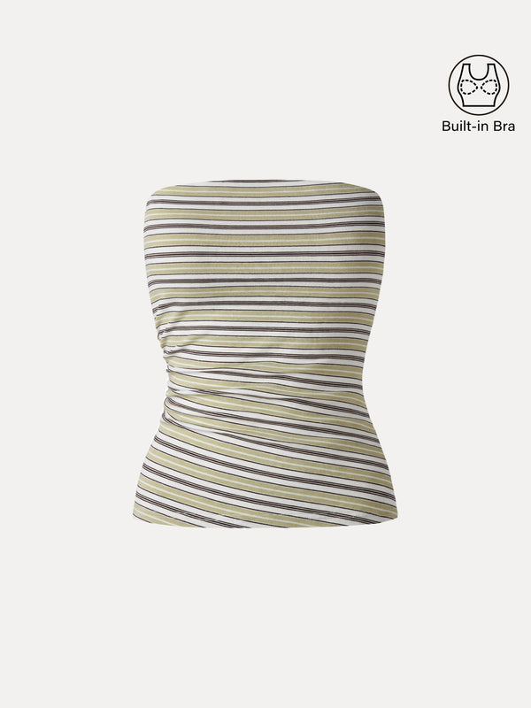 OGLmove Striped Bra Tube Top Green/White/Brown Stripe XS