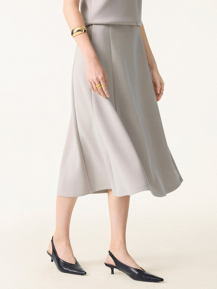 Everyday Mid Rise Flared Midi Skirt with Pockets