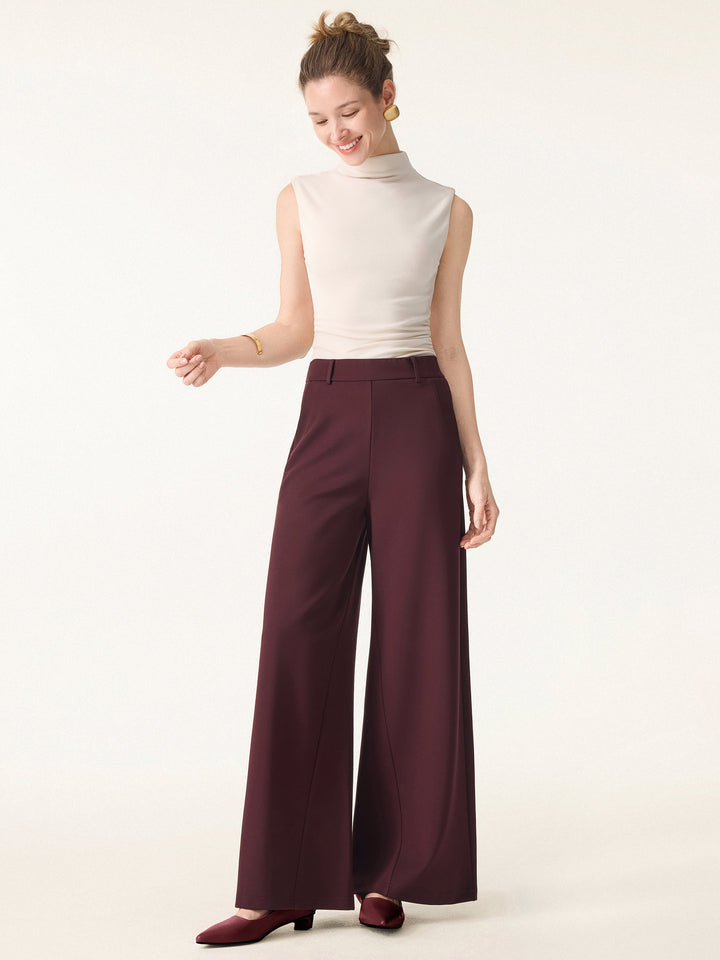 Mid Rise Wide Leg Pull-on Pants with Pockets