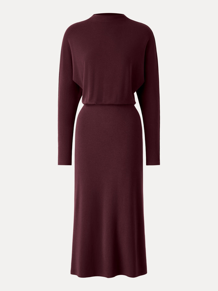 Mockneck Batwing Sleeve Cinched Waist Midi Dress