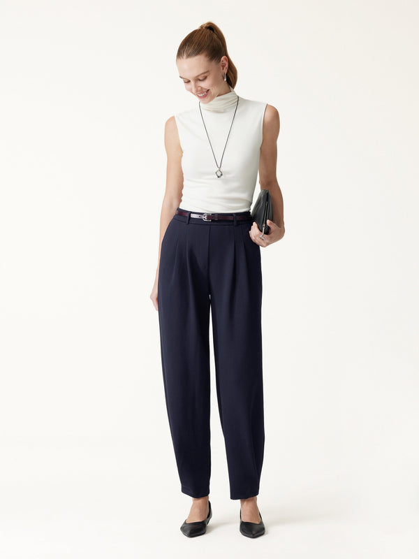 OGLmove Stretch Ponte High-Rise Ankle Tapered Tuck Pants with Pockets