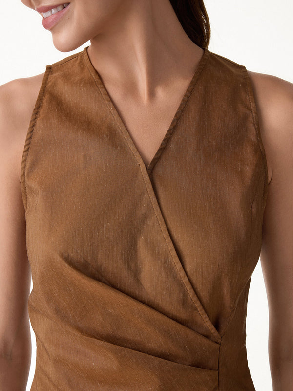OGLmove Linen Blend Surplice Top with Side Twist