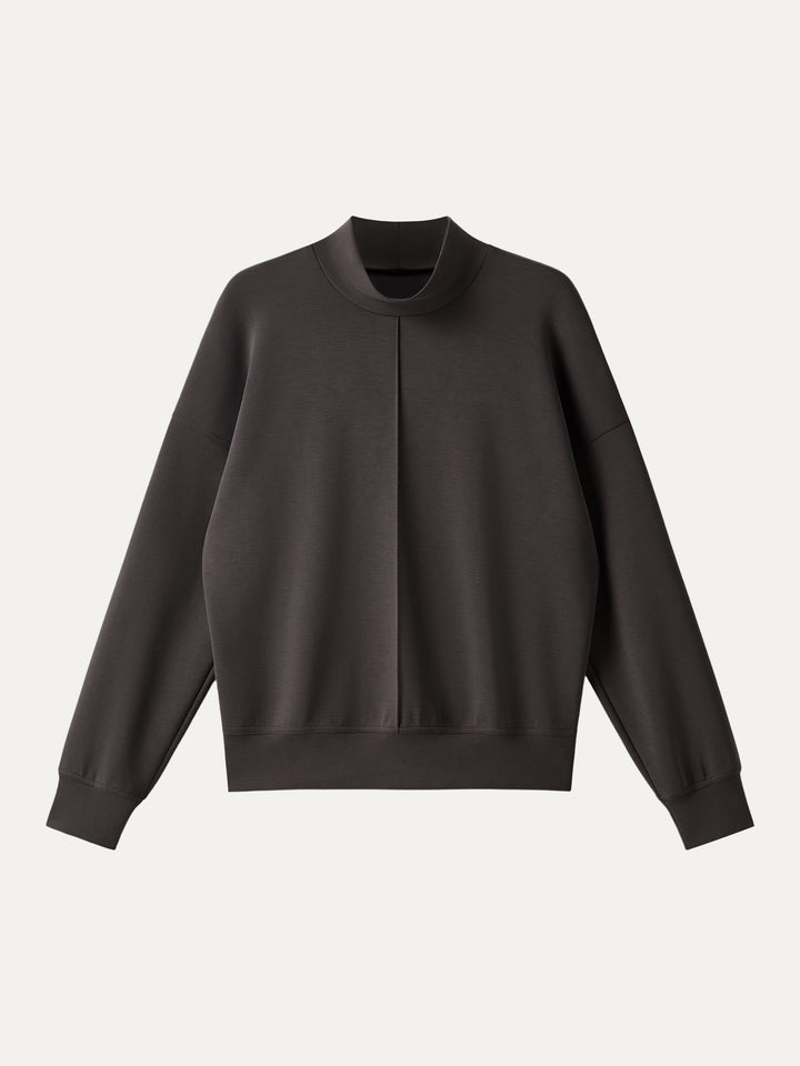 Modal Spacer Mockneck Long Sleeve Pullover Shirt Black Chocolate XS