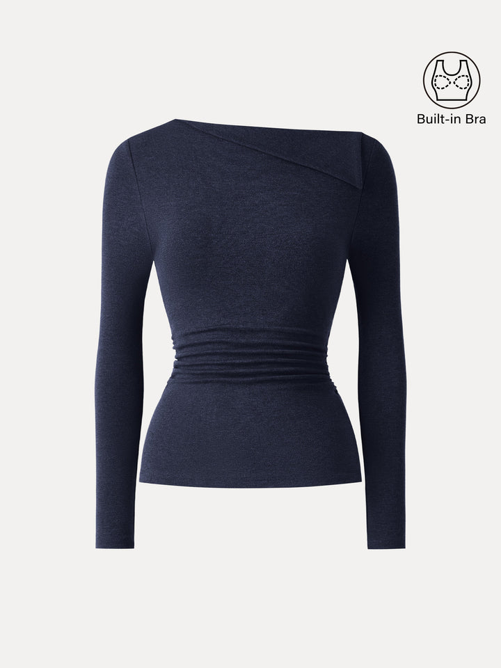 Light Warm Asymmetrical Fold-Over Side Ruched Brami Top Midnight Navy XS
