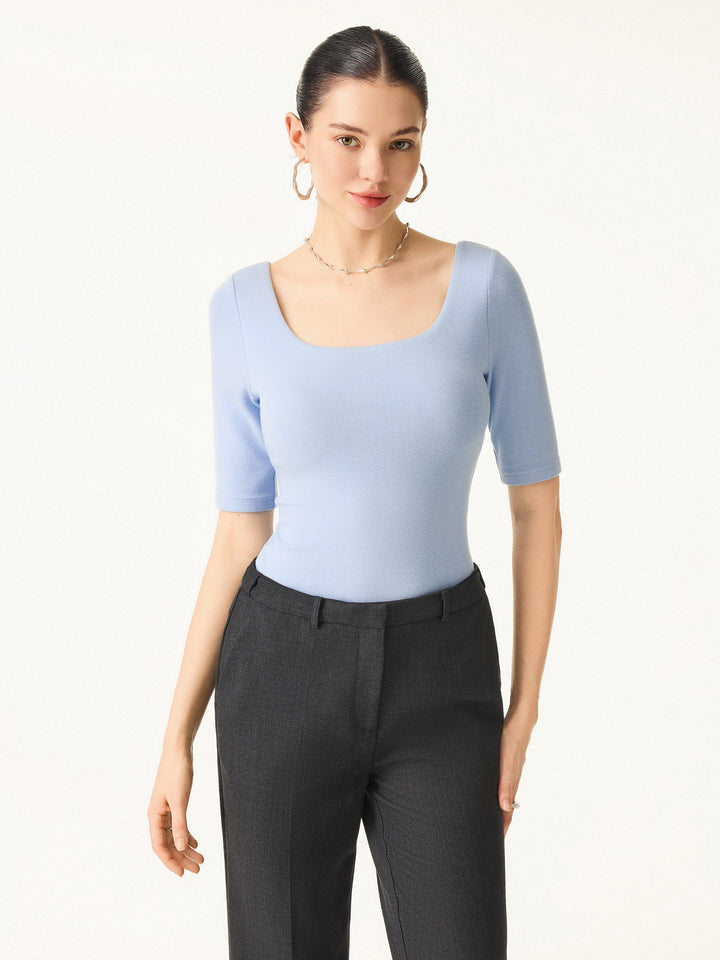 Essential Square Neck Elbow Length Sleeve Brami