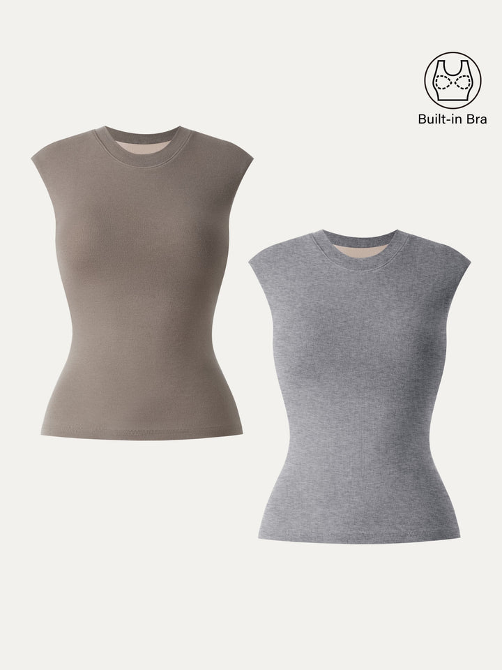 Lyocell Cashmere Crew Neck Wide Shoulder Brami Heather Grey/Dark Beaver XS