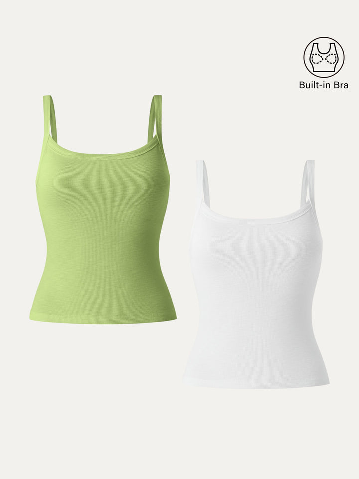 2Pcs Set Everyday Cotton Low Back New Airy Brami Tank White/Peridot XS