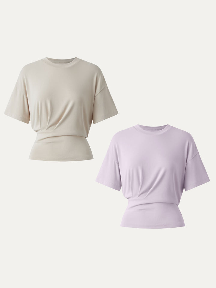 2Pcs Set Sandwashed Crewneck Short Sleeve Tucked Tee Morning Mist/Pale Lilac XS