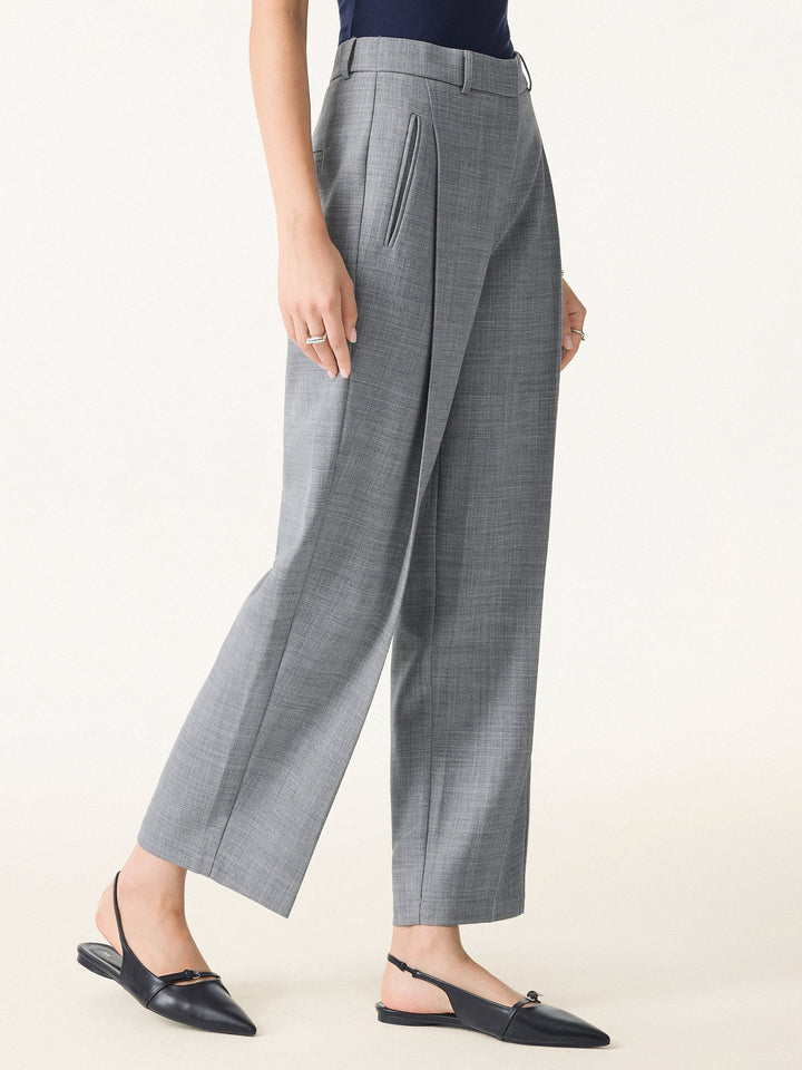 4-Way Stretch Mid Rise Cropped Tapered Trousers with Pockets