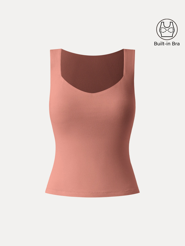 Diamond Neck Ribbed New Airy Brami Tank Deep Carrot XS